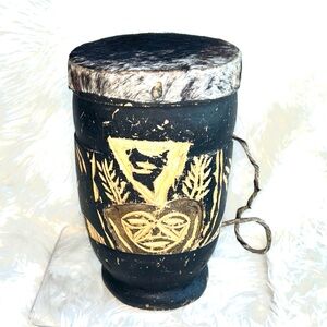 Handcrafted Black and Tan Puerto Rican Fur Top Tribal Drum